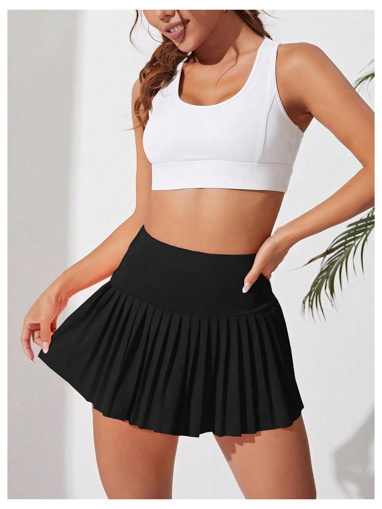 WDIRARA Women's Pleated Tennis Skirt High Waisted Golf Skort Athletic Mini Shorts Black X-Large