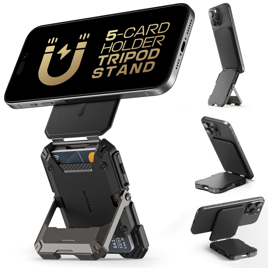 SUPCASE for MagSafe Wallet with Stand, Magnetic Wallet for Men, [Hold 5 Cards] [Adjustable Stand] [RFID Blocking] Phone Credit Card Holder Tripod for iPhone 17/16/15/14/13/12 Series, Black
