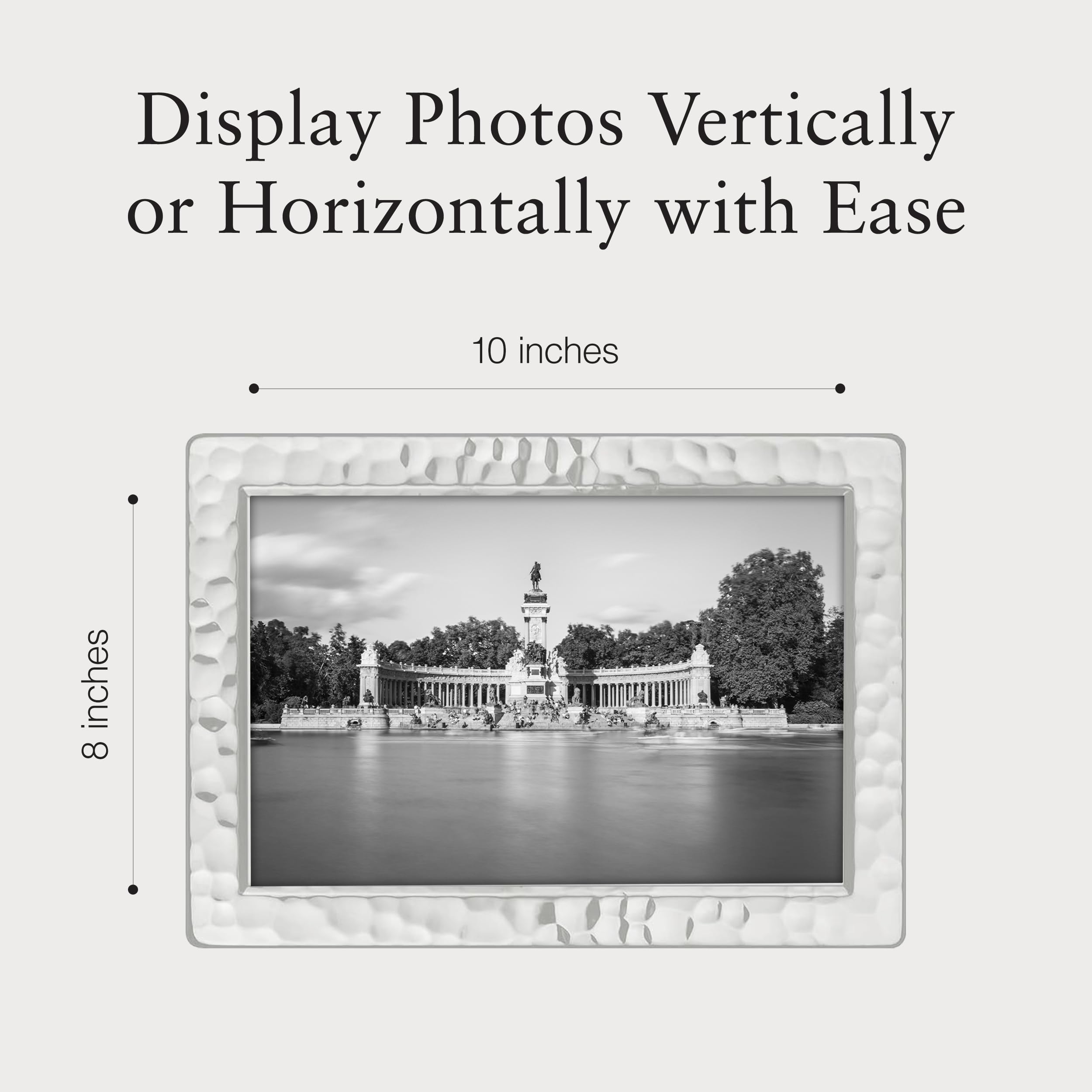 Siena Hammered Silver Picture Frame, Tarnish Resistant Finish, Perfect Photo Frame for any End Table, Credenza, Shelf, or Nightstand, Silver 8x10