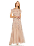Adrianna Papell Women's Floral Beaded Godet Gown, Blush, 2