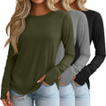 Huukeay 3 Pack Womens Long Sleeve Cotton Shirts, 3-Color, Medium