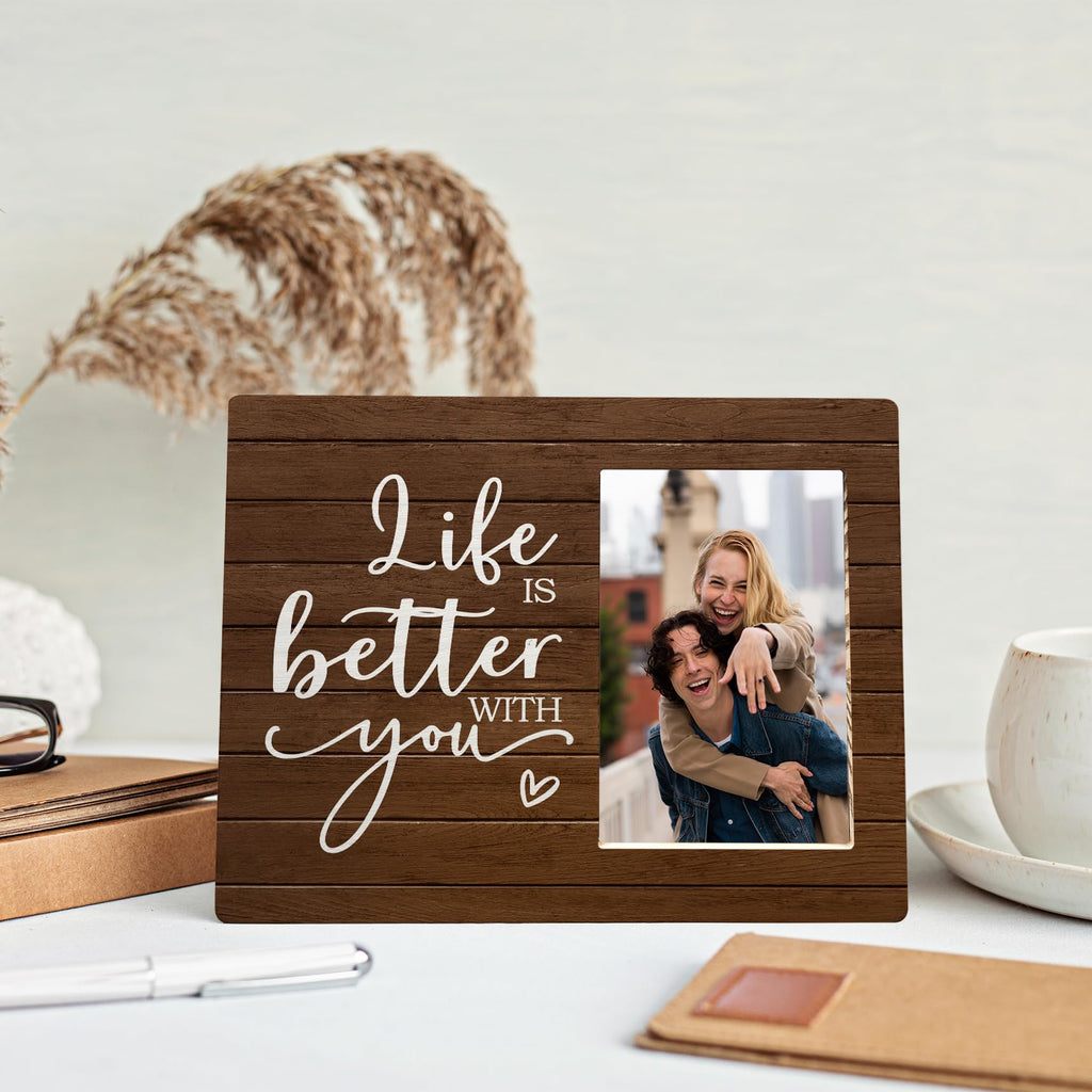 MAQIKA Wedding Picture Frame, Couples Picture Frames, Love Wedding Valentines Gifts, Engagement Gifts for Couples Newly Engaged, Life is Better with You Wood Photo Frame for 4x6 Photos
