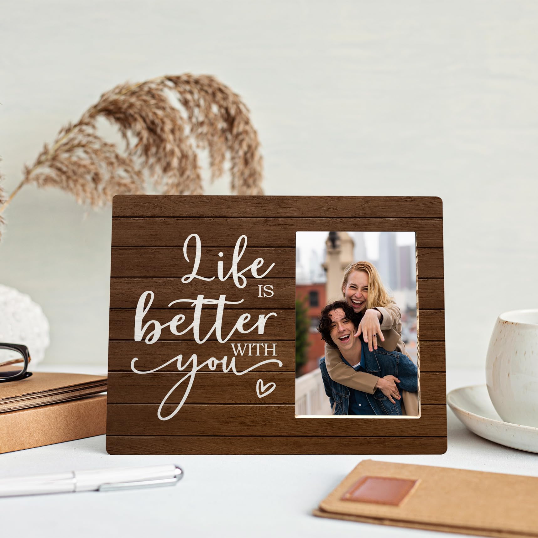 MAQIKA Wedding Picture Frame, Couples Picture Frames, Love Wedding Valentines Gifts, Engagement Gifts for Couples Newly Engaged, Life is Better with You Wood Photo Frame for 4x6 Photos