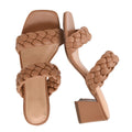 CUSHIONAIRE Onyx Chunky Heels for Women – Slip On Braided Sandals with Block Heel, Wide Widths Available, TAN 8.5