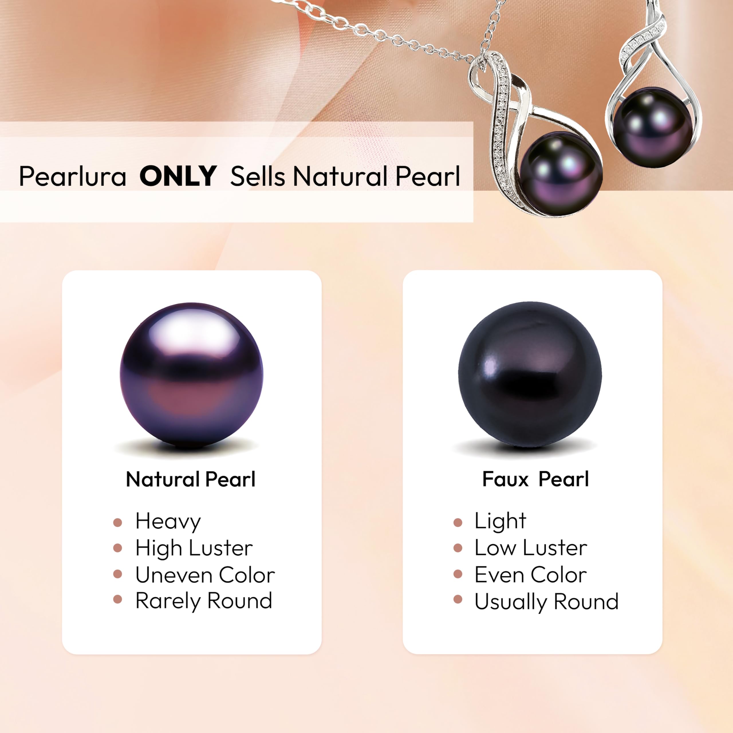 PEARLURA AAA+ 9mm Natural Black pearl necklace for women - Real pearls necklace - Wedding anniversary's gift for wife - ( 925 sterling Silver) cultured necklaces for women - black pearls necklace - christmas gifts for wife - pearl pendant