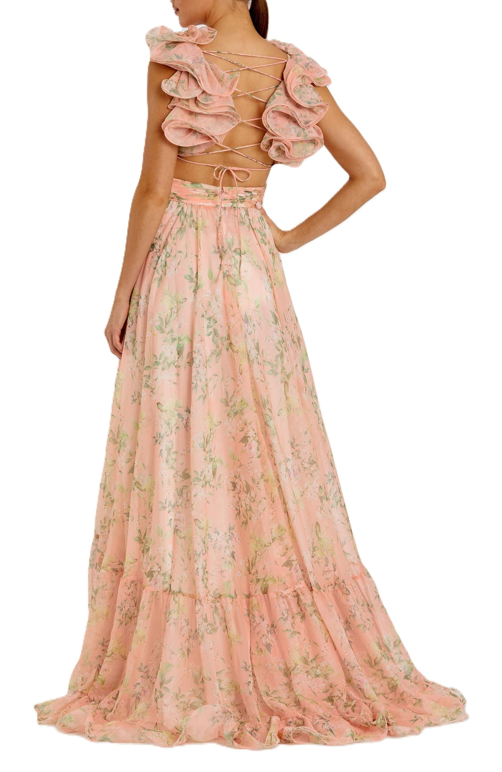 Floral Cut-Out Tiered Chiffon Gown with Ruffles by Mac Duggal