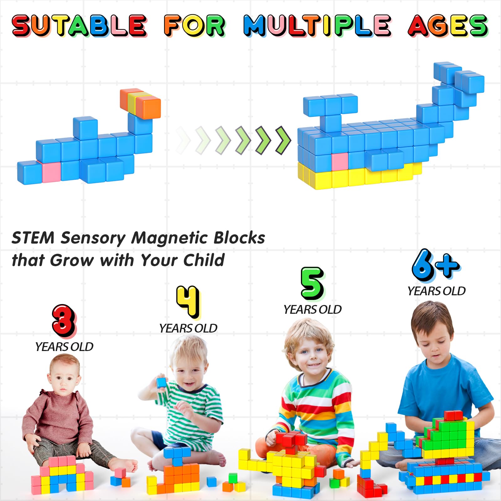 Apluses 42PCS Magnetic Blocks, Gifts for 3 4 5 6 Year Old, Magnet Building Blocks for Toddlers, Girls & Boys, Sensory - Montessori - Autism - Magnetic Toys for Kids Ages 3-5 4-8