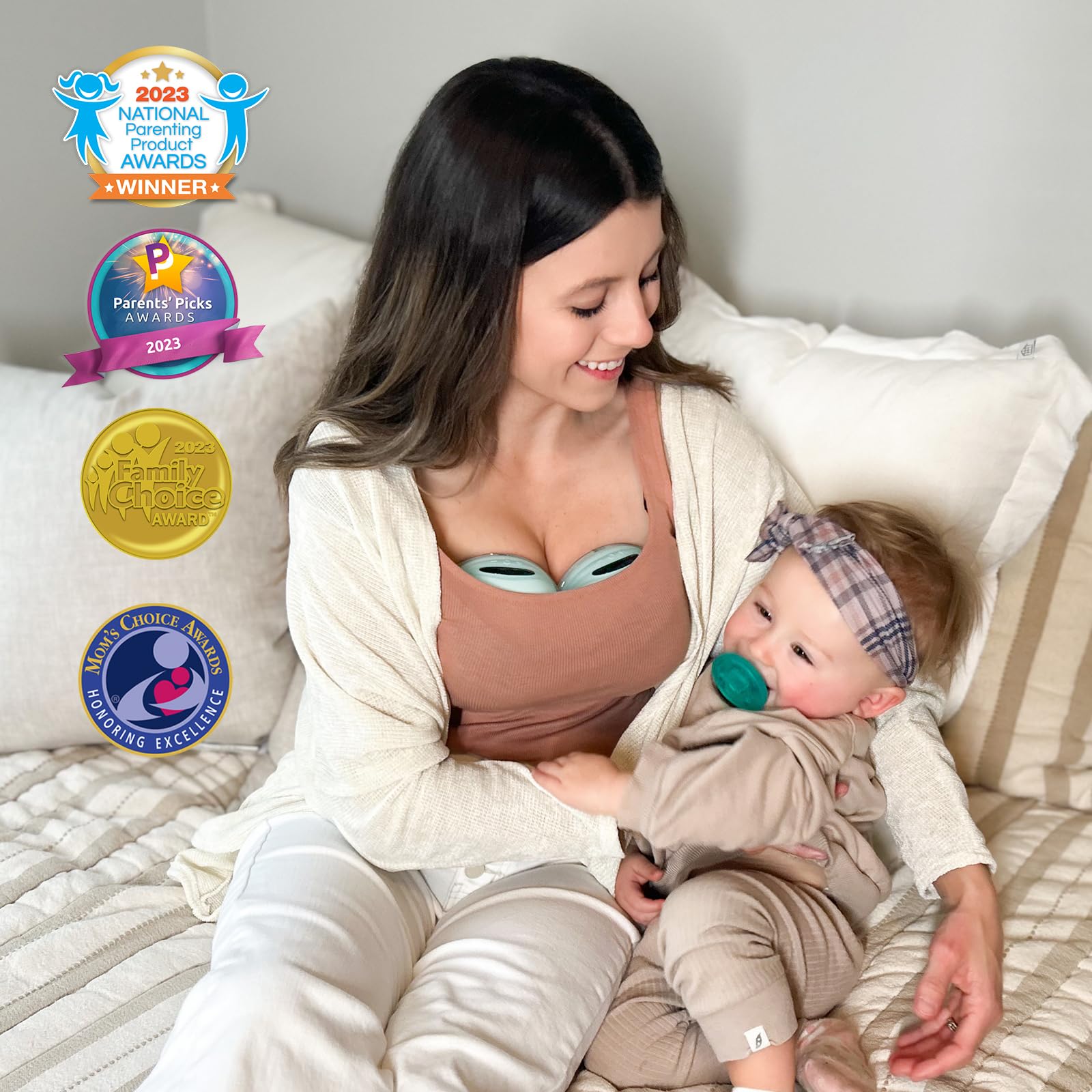 MomMed Wearable Breast Pump (Model S21) – Double Electric Hands-Free Breast Pump, Leak-Proof Design, 3 Modes (Stimulation, Expression, Auto) & 12 Vacuum Levels, Portable and Quiet, Green, 2 Pack