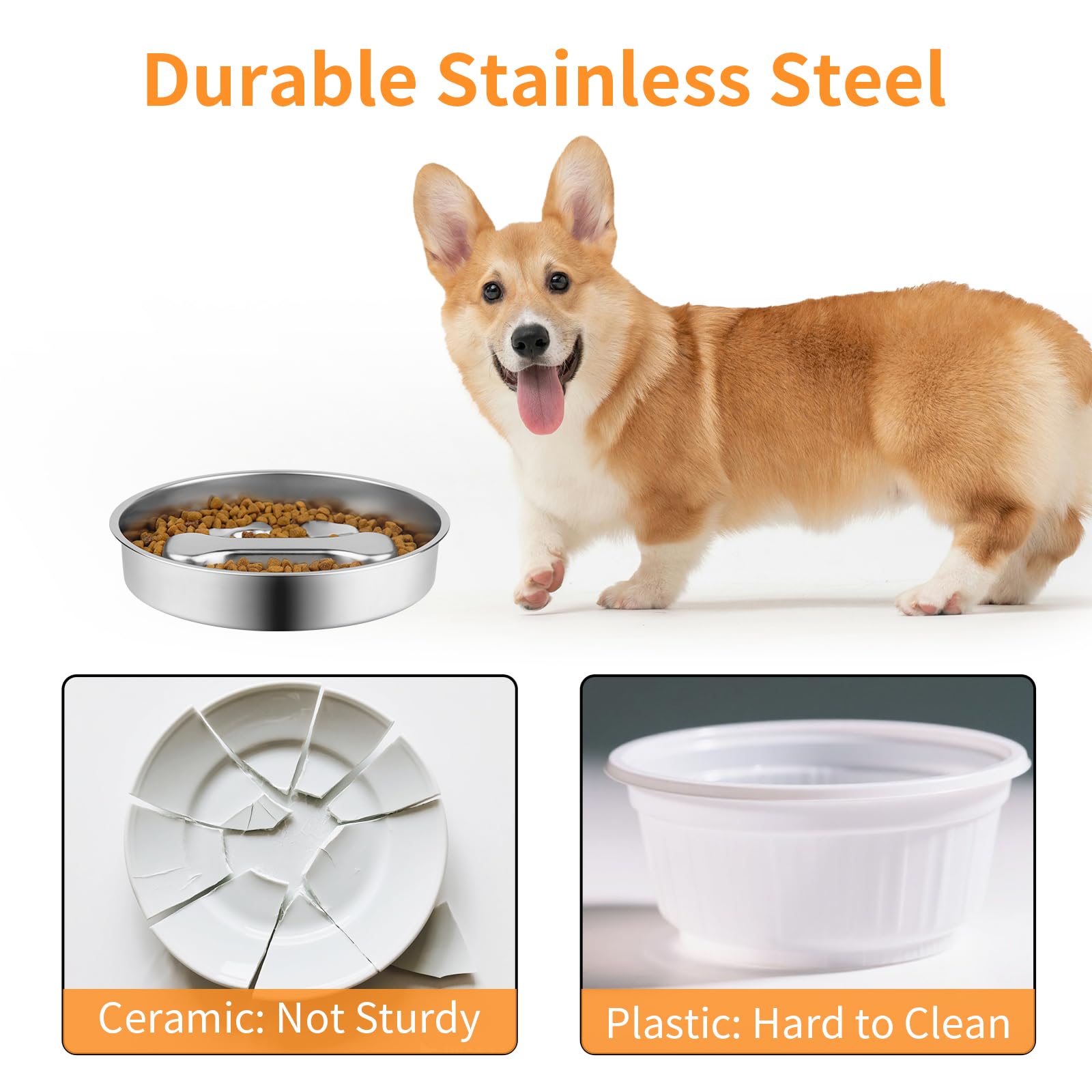 Novery Slow Feeder Dog Bowl - 2 Cups Stainless Steel Dog Slow Feeder Food Bowl, Metal Non-Slip Lick Plate,Puppy or Cat Food Holder,Pet Supplies,Puzzle Maze Dish for Medium Sized Breeds