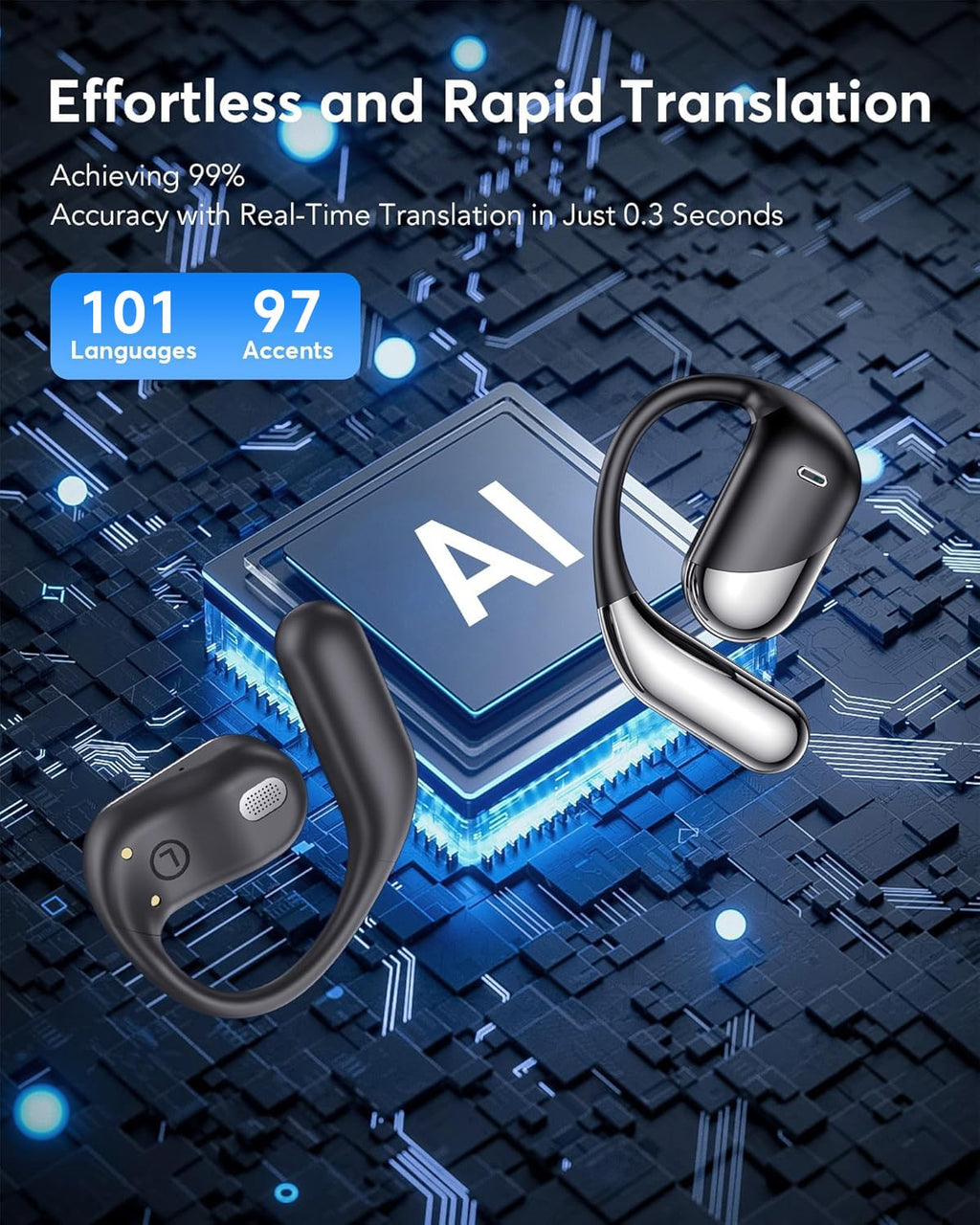 Paekole Translation Earbuds Real Time - AI 198 Language Translator Earbuds, Audifonos Traductores Inglés Español, 3-in-1 Translating Device, Translate Ear Buds for Travel Learning with Charging Cradle