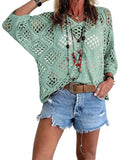 Allimy Womens Boho Crochet Tops Beach Cover Ups Summer Sweaters Blue M