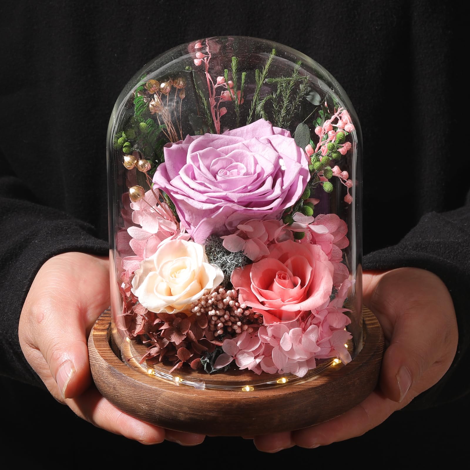 LOVENFOLD Flowers for Delivery Preserved Flowers lilac Roses with LED Light in a Glass Dome,Long Lasting Forever Flowers Birthday Gifts for Women Daughter Mom Wife Friend（lilac Rose）
