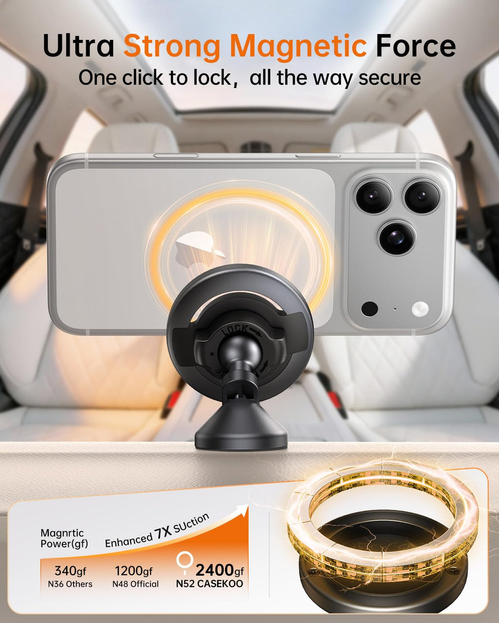 SYNCWIRE for MagSafe Car Mount - 360 Rotation Magnetic Phone Holder for Car Dashboard, Strong Magnet Car Phone Holder Mount Compatible iPhone 17 Pro Max Air 16 15 14 13 - Car Accessories for Women Men