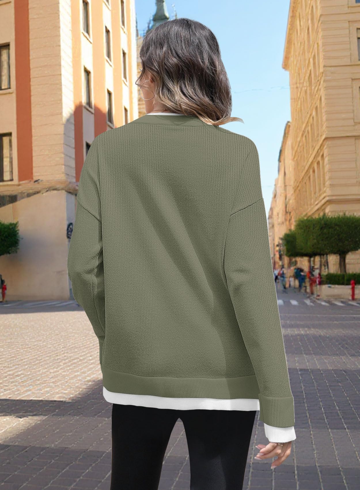 Disamer Womens Sweaters Fall Clothes Fashion 2026 Cowboy Chic Knit Cozy Sweater School Teacher Outfits Long Sleeve Pullover,Pure Green,Large