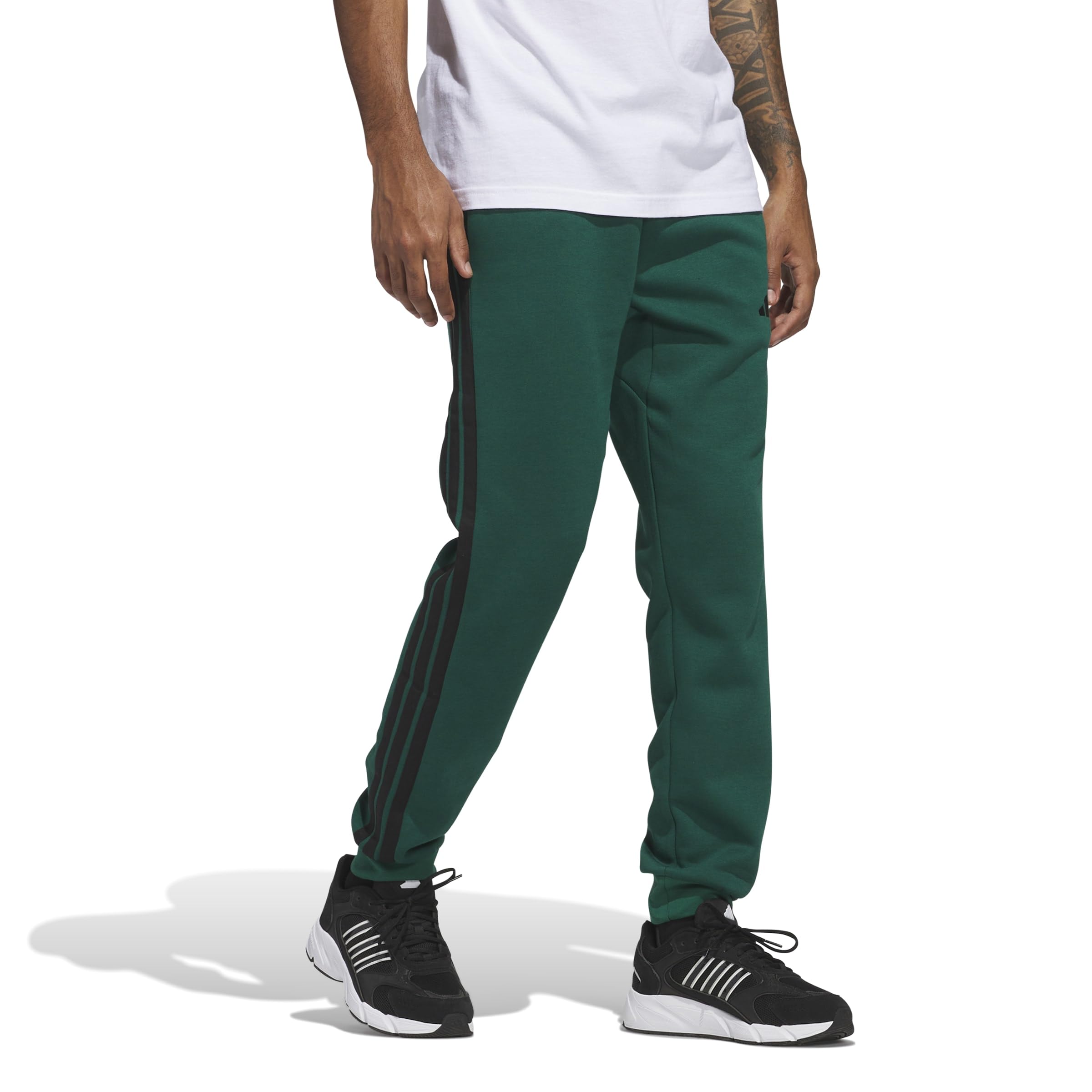 adidas Men's Essentials 3-Stripes Fleece Pants, Collegiate Green/Black, Large
