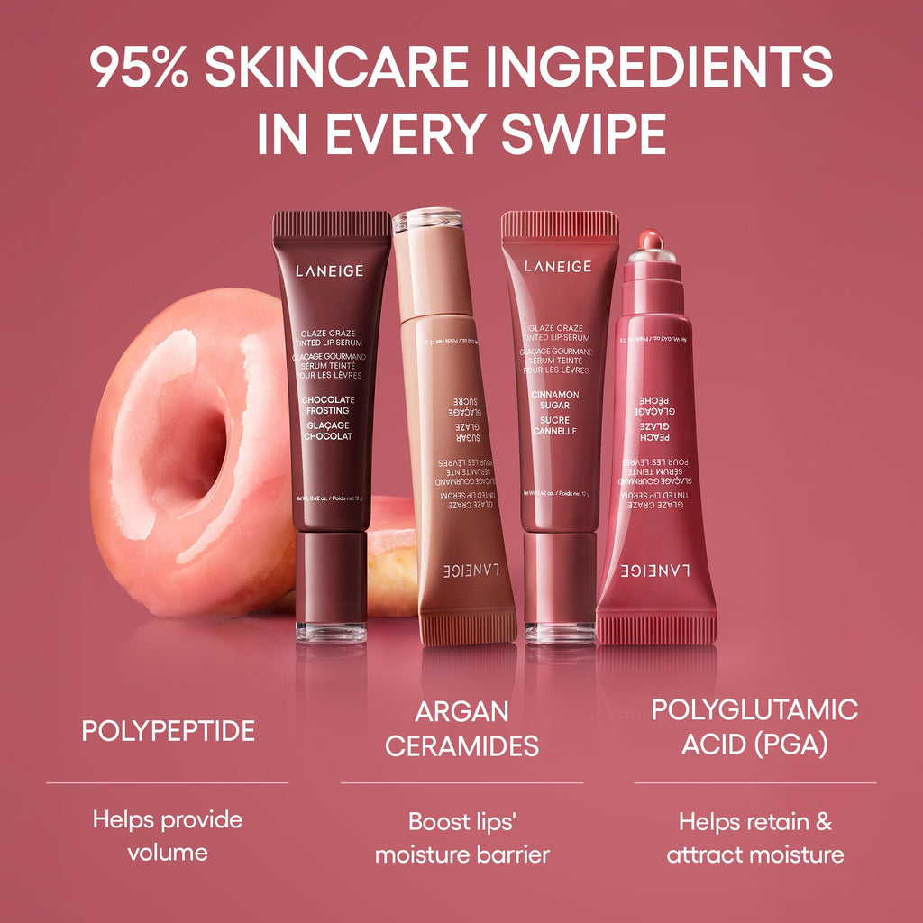 LANEIGE Glaze Craze Tinted Lip Serum: Hydrating, Lip Barrier-Boosting, Softening Lip Serum Treatment for Glossy & Buildable Shine, Nourished Lips| Korean Skin Care, Cinnamon Sugar