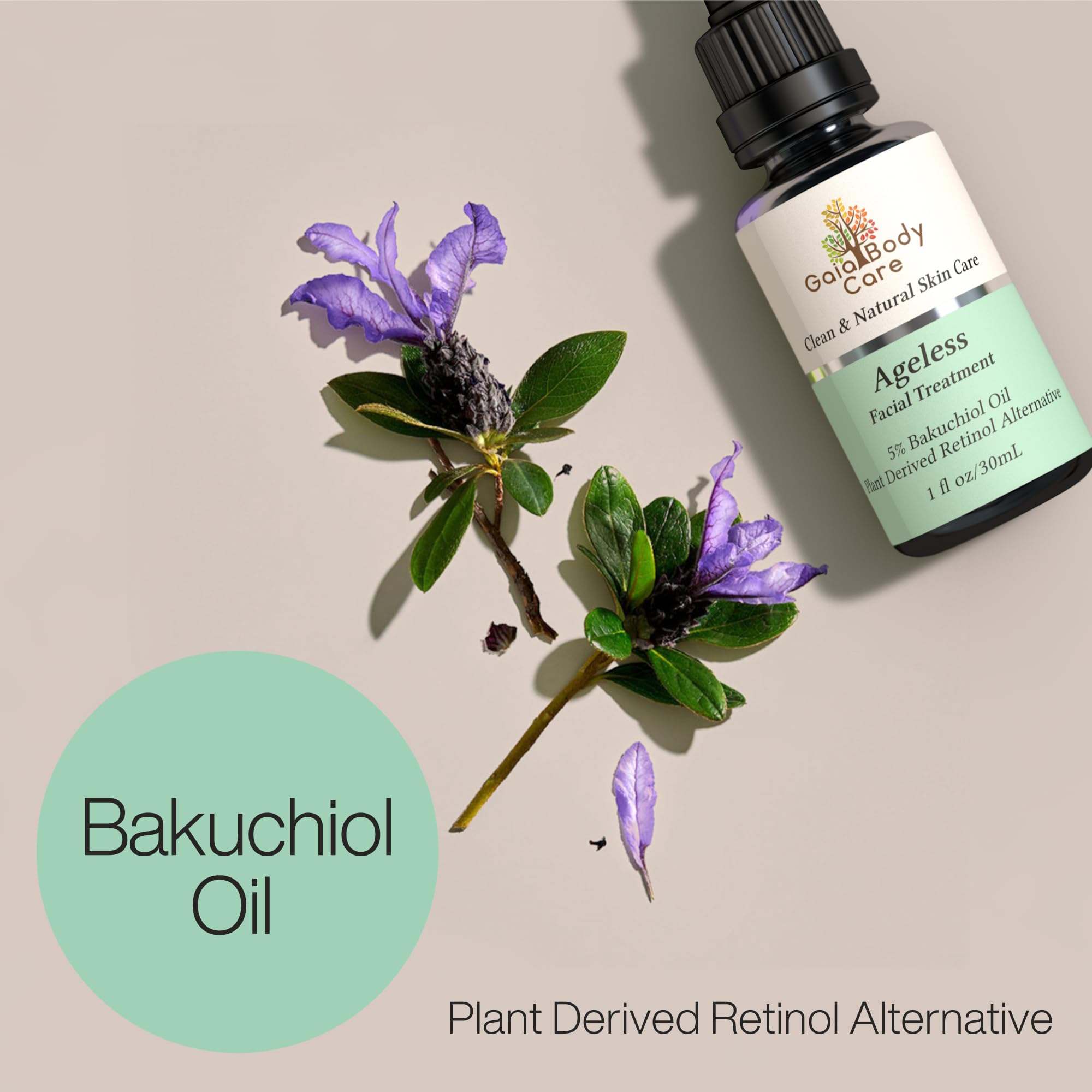 Gaia Body Care 5% Bakuchiol Oil Organic - Anti Aging, Anti Wrinkle, Reduces Fine Lines, Smooths Skin, Hydrates - Botanical Vegan - Natural Retinol Alternative Facial Oil (1oz, Rose)