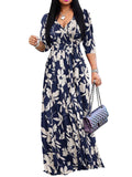 Yajedo Women's Maxi Dress 3/4 Sleeves V Neck Cocktail Party Belted Wrap Sundress Floral Print 3/4 Sleeve Long Maxi Dresses
