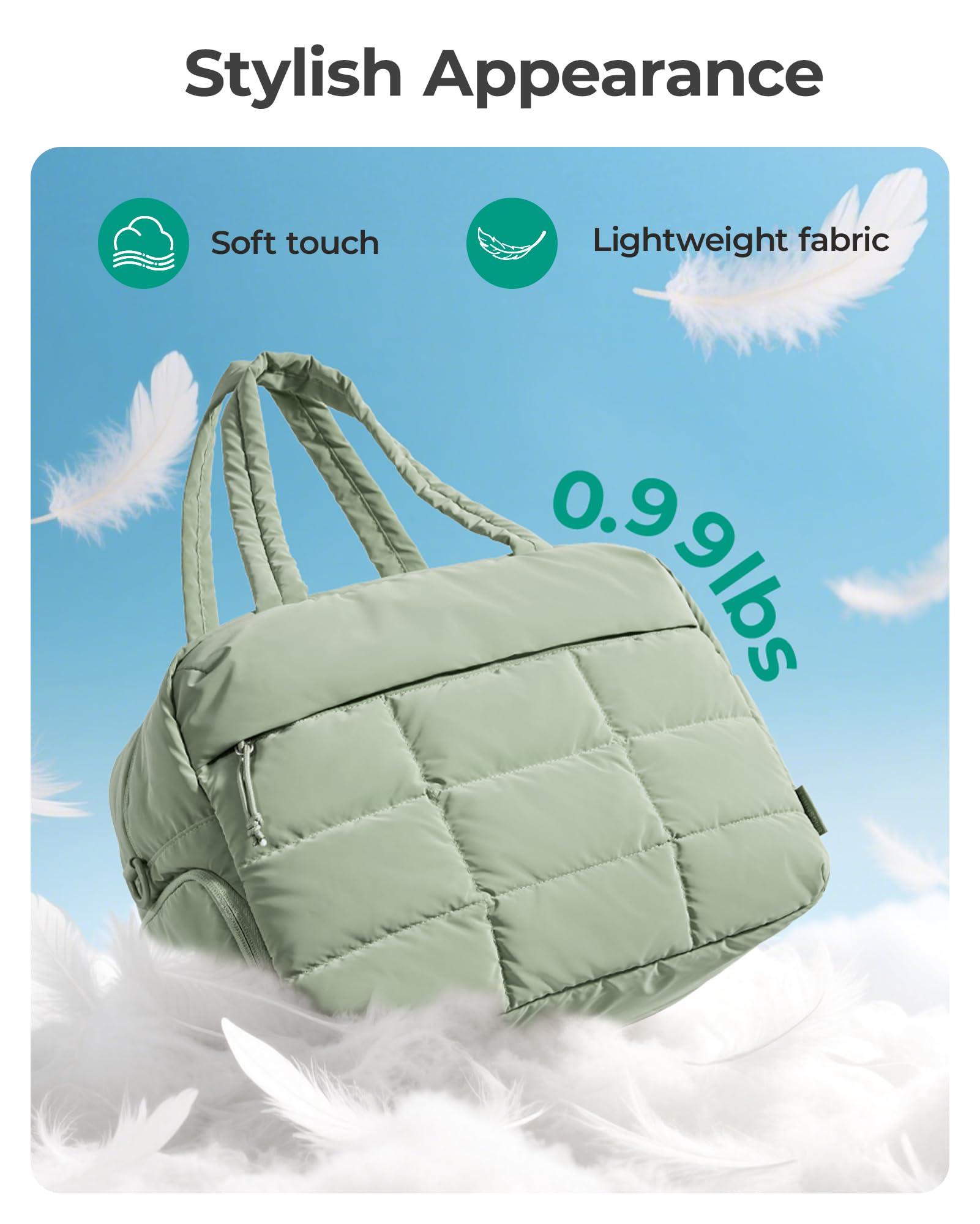 BAGSMART Gym Bag for Women, Carry on Travel Duffel Bag, Water-resistant Weekender with Shoe Compartment for Gym Travel Work, Green, Medium
