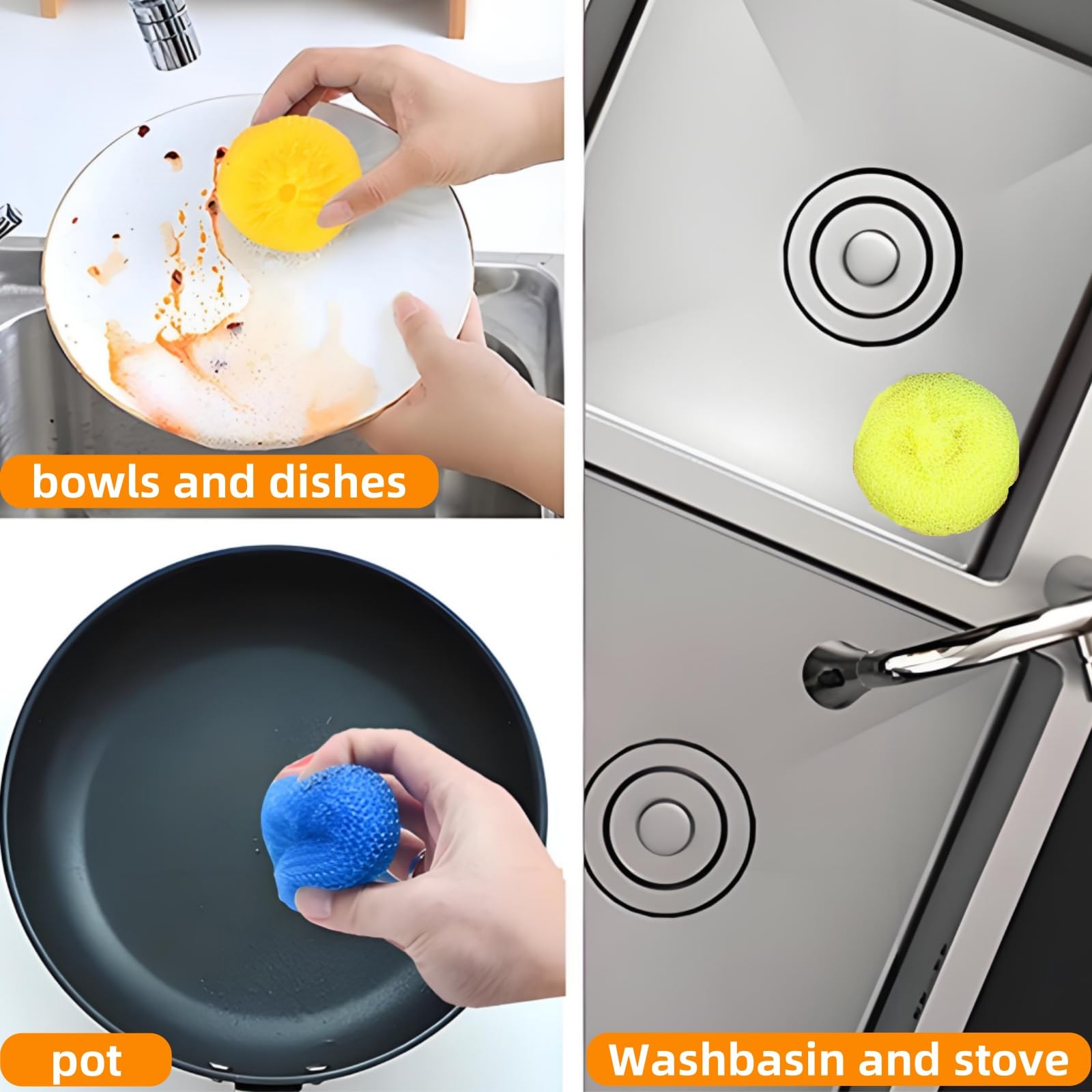 Acshio 60 Pack Plastic Dish Scrubbers, Round Mesh Scouring Non Scratch Pads, Assorted Color Reusable Nylon Dish Pot Washing Poly for Kitchen Household Cleaning, 6 Colors