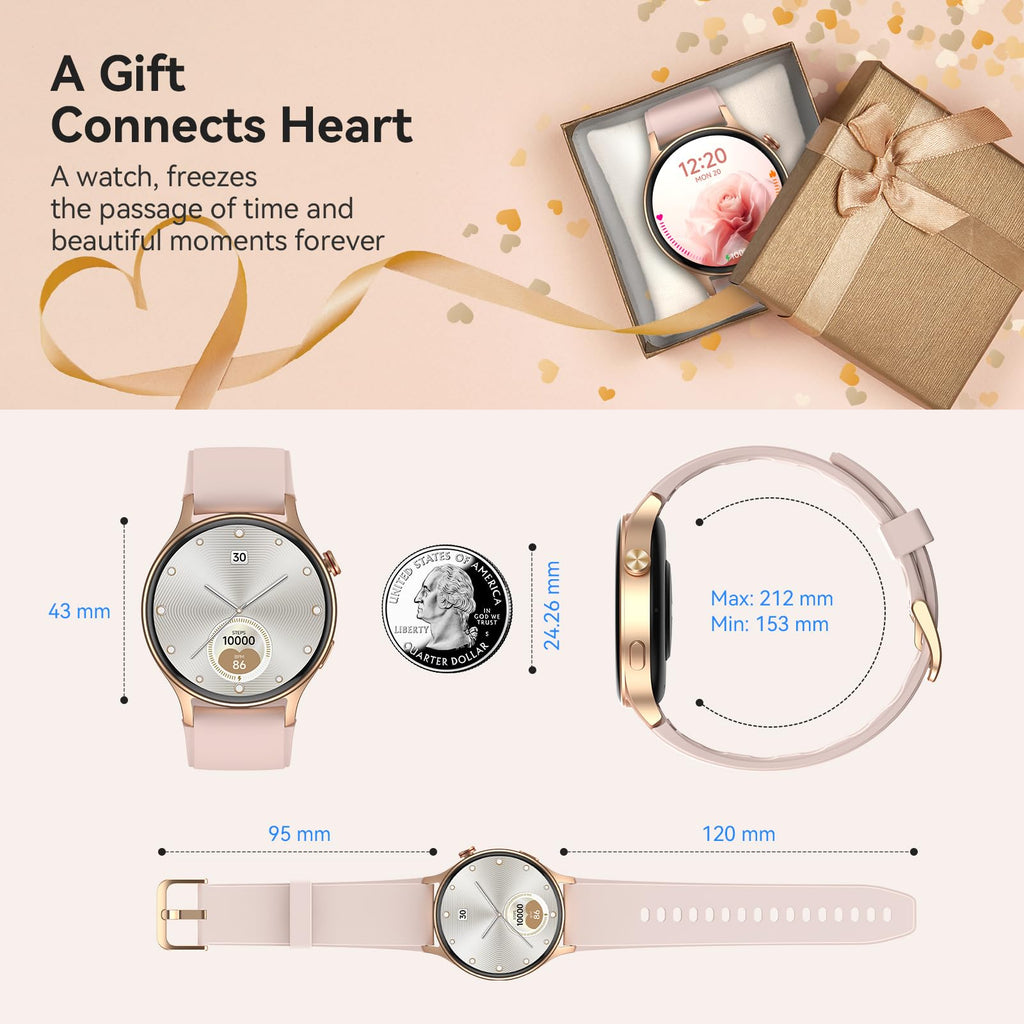 Smart Watch for Women, Answer/Make Call, 1.32'' AMOLED Ultra-Clear Screen Fitness Tracker with Heart Rate/Sleep/SpO2 Monitor, Smartwatch for iPhone/Samsung/Android, 110+ Sport Modes, 3ATM Waterproof
