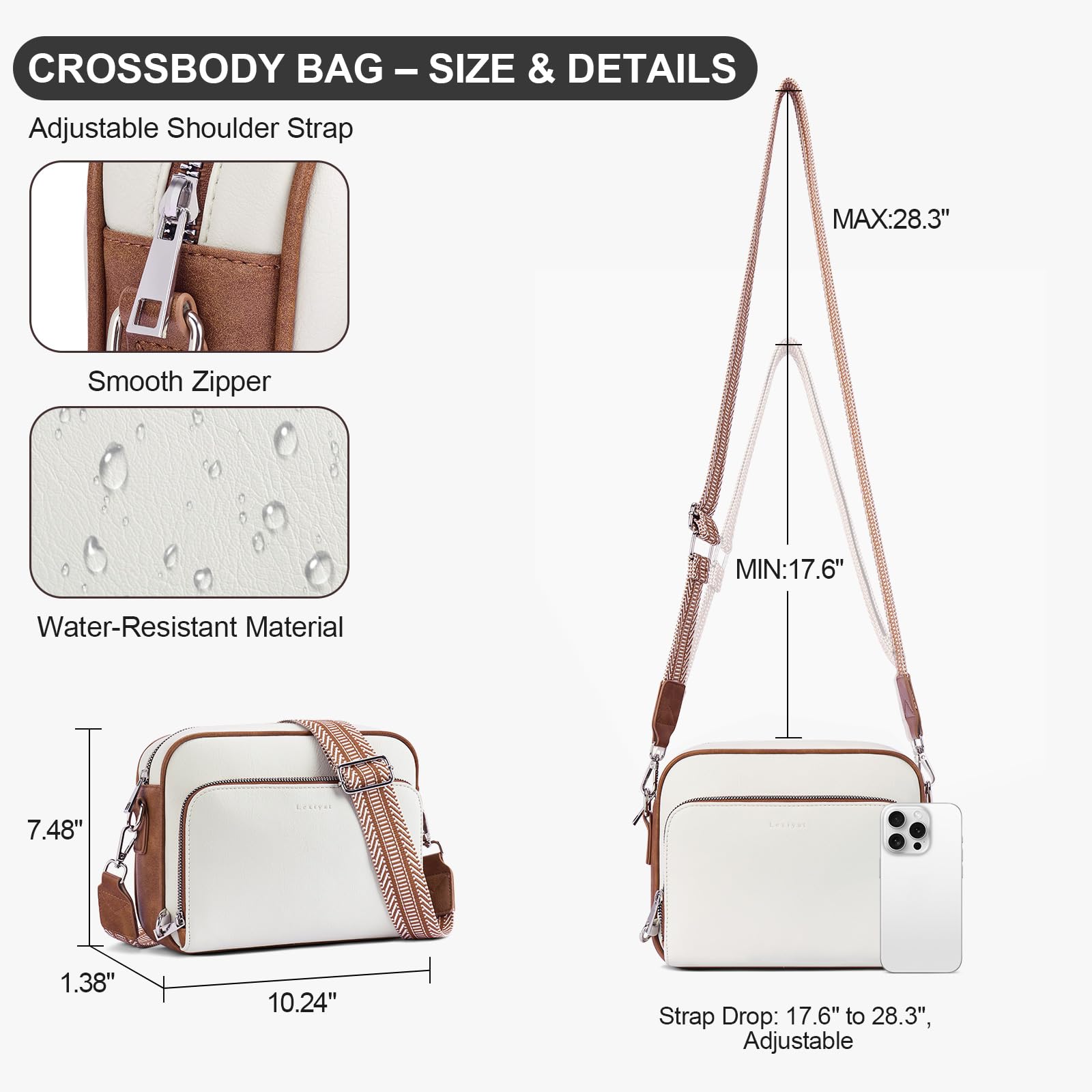 Lexiyat Crossbody Purses for Women Vegan Leather Travel Anti Theft Bags Guitar Strap Shoulder Purse with Built in Wallet Beige