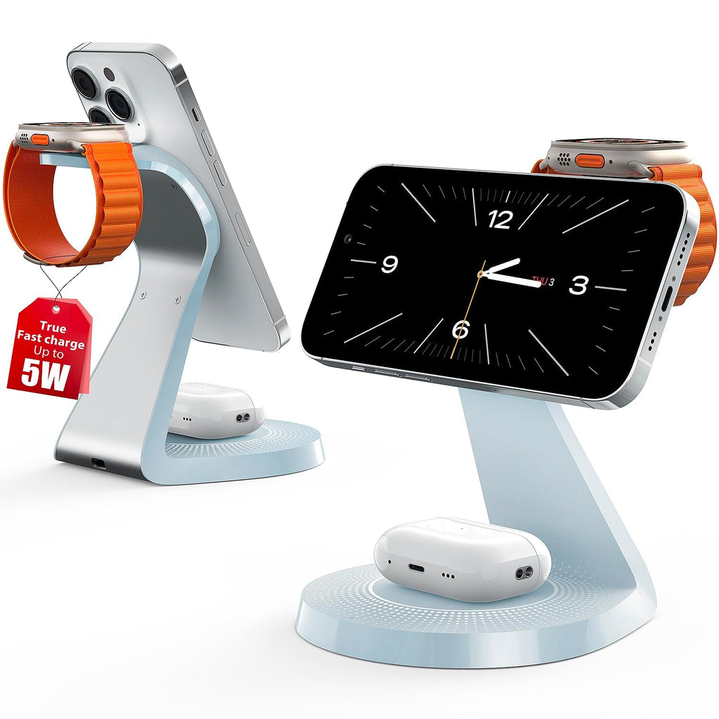 3 in 1 Charging Station for Apple Devices,Mag-Safe Charger Stand Fast Charging,Wireless Charger for iPhone 16/15/14/13/12 Series,& AirPods,& iWatch(USB Charger Included)