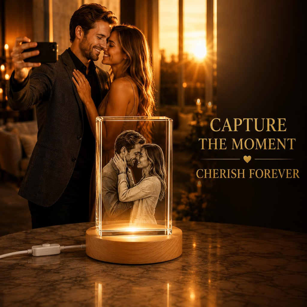 Personalized 3D Holographic Photo Etched Engraved Inside The Crystal : Birthday, Wedding Gift, Memorial, Mother's Day, Valentine's, Christmas, Small Rectangle (1.96" x 3.14" x 1.96")