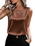 Zeagoo Woman top Satin Sleeveless Layering Dressy Casual Crewneck Blouse