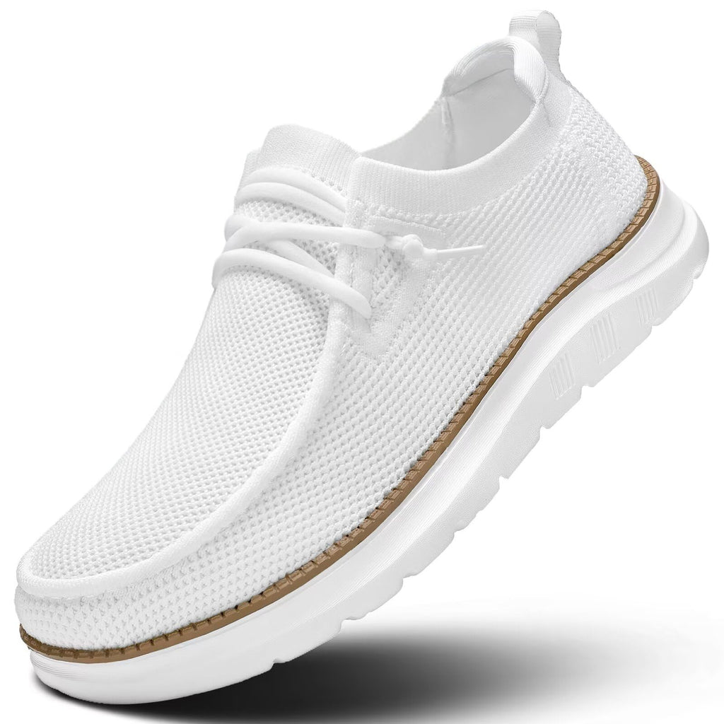 Mens Boat Loafers Slip-on Casual Mesh Walking Shoes Business Oxfords Sneakers Work Lightweight Comfortable Soft Sole White