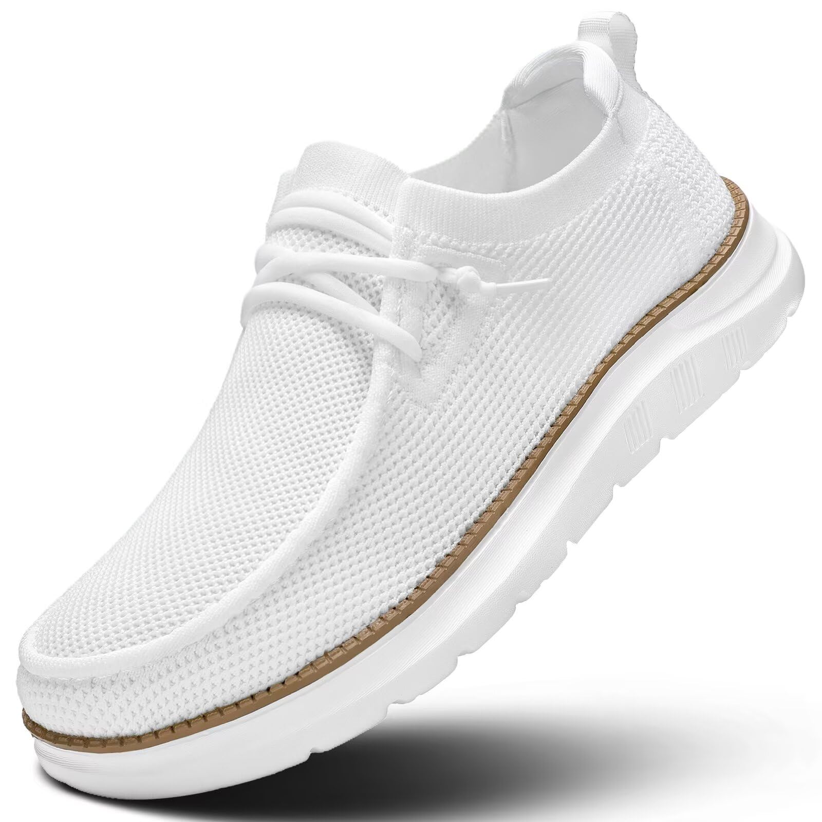 Mens Boat Loafers Slip-on Casual Mesh Walking Shoes Business Oxfords Sneakers Work Lightweight Comfortable Soft Sole White