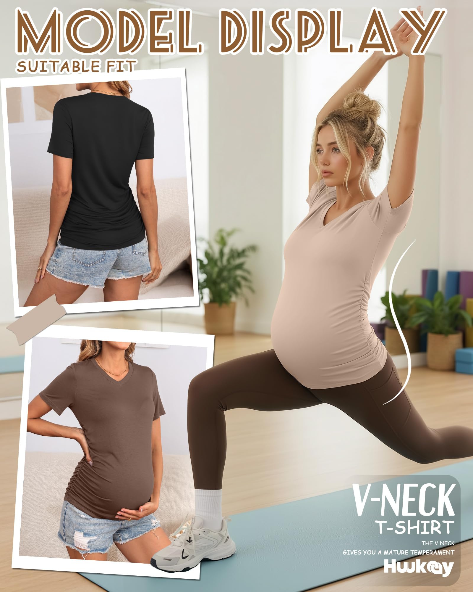 Huukeay 4 Pack Women's Maternity Shirts Pregnancy Top, 4-Color, Medium