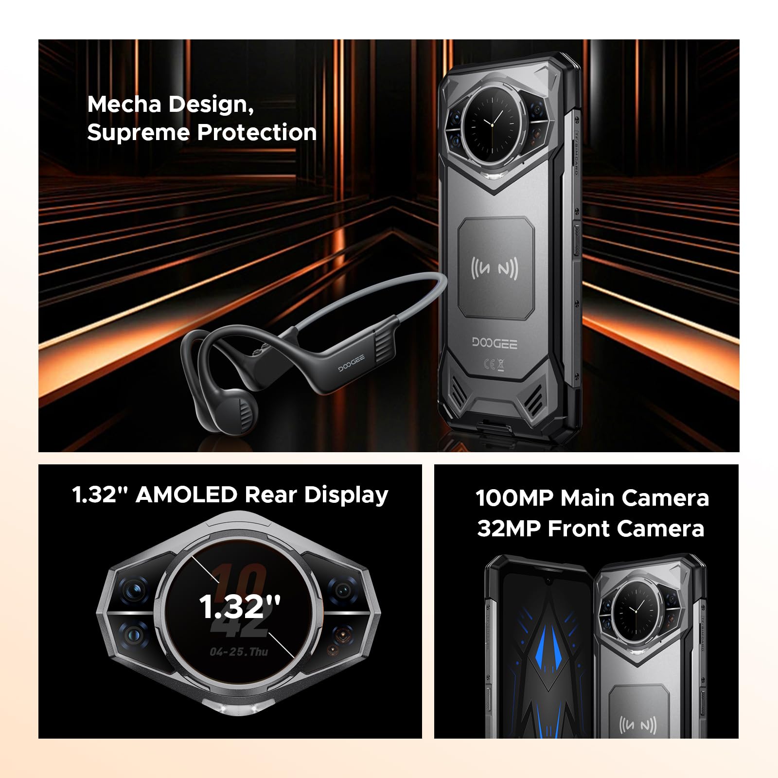DOOGEE S200 5G Rugged Phone Unlocked, 6.72" FHD + 120 Hz Display & 1.32" Rear Screen, 48GB+256GB/2TB, Android 16 Rugged Smartphone, 10100mAh, 100MP+20MP Night Vision, IP68/IP69K/NFC/Fingerprint/GPS