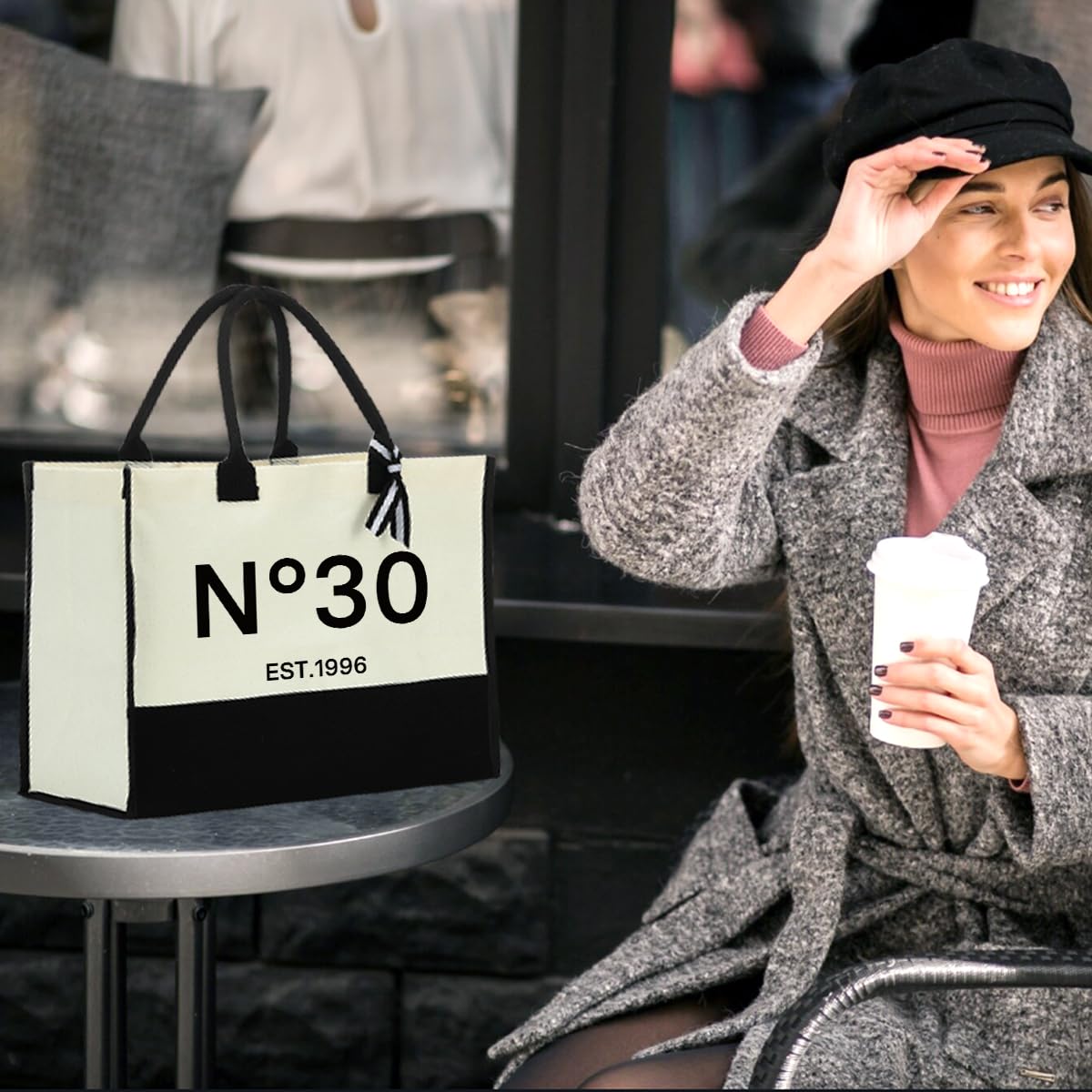 MIOOKISS 30th Birthday Gifts for Women Canvas Tote Bag Unique Gifts for 30 Year Old Woman Friend Wife Sister Vintage 1996 Birthday Bags Reusable Travel Shopping Canvas Handbag Grocery Bag