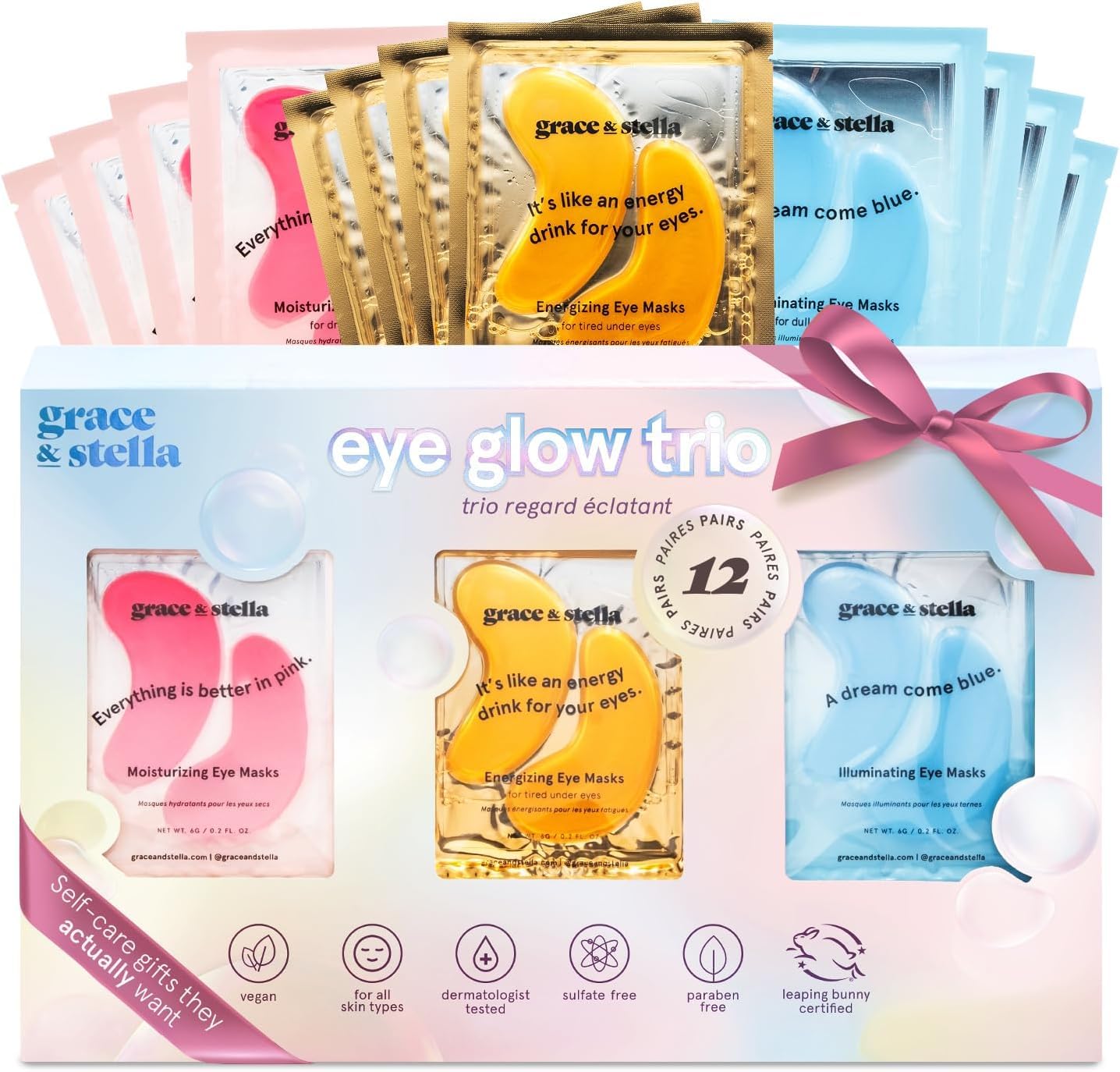 grace & stella Under Eye Patches (12 pairs) Eye Masks for Puffy Eyes and Dark Circles - Gifts for Women, Bridesmaids, Birthdays, Bachelorette Party, Self Care Gifts for Women - Vegan Cruelty-Free