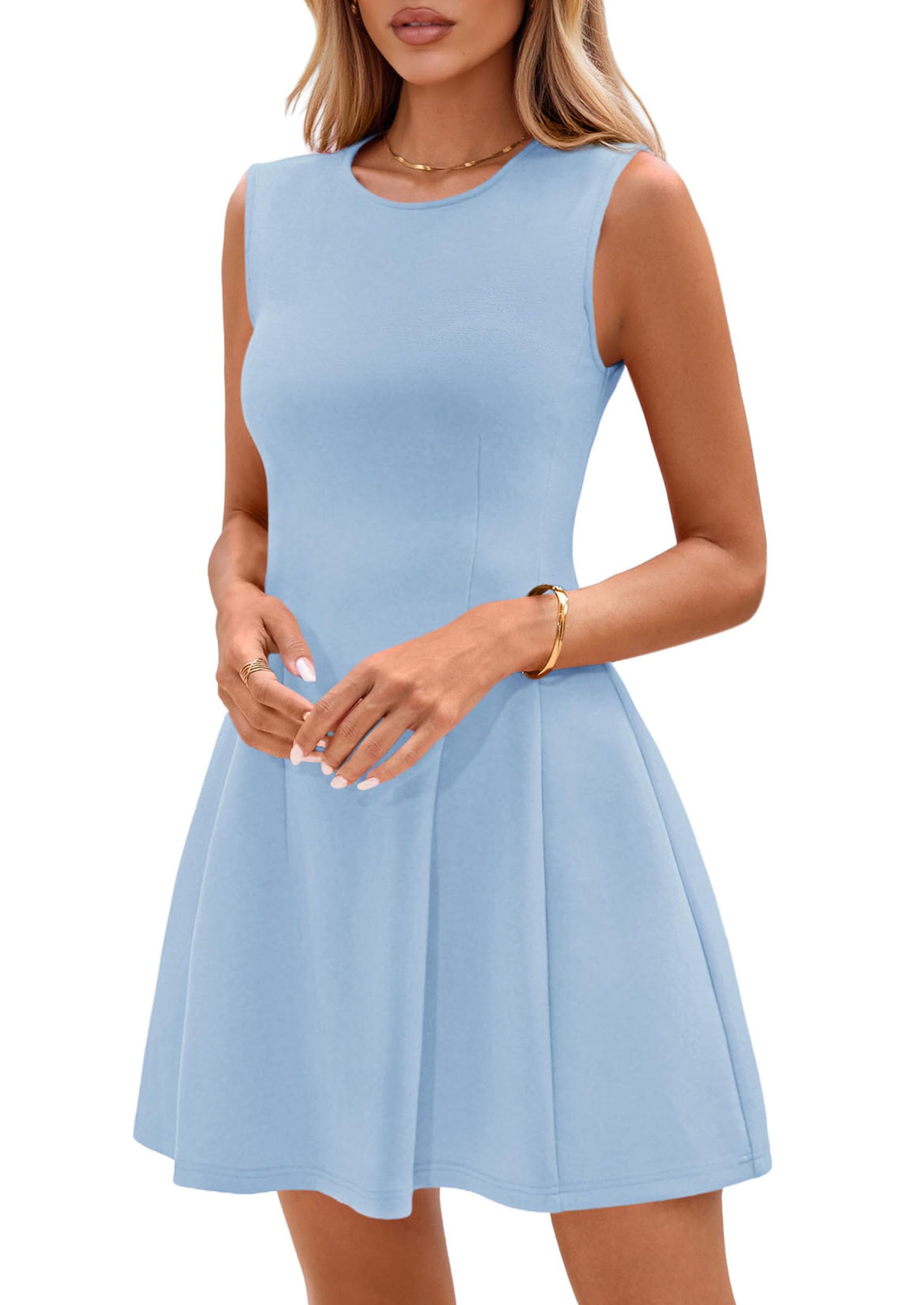 PRETTYGARDEN Summer Dresses for Women 2026 Elegant Classy Spring A Line Business Casual Work Graduation Cocktail Short Dress (Light Blue,XX-Large)
