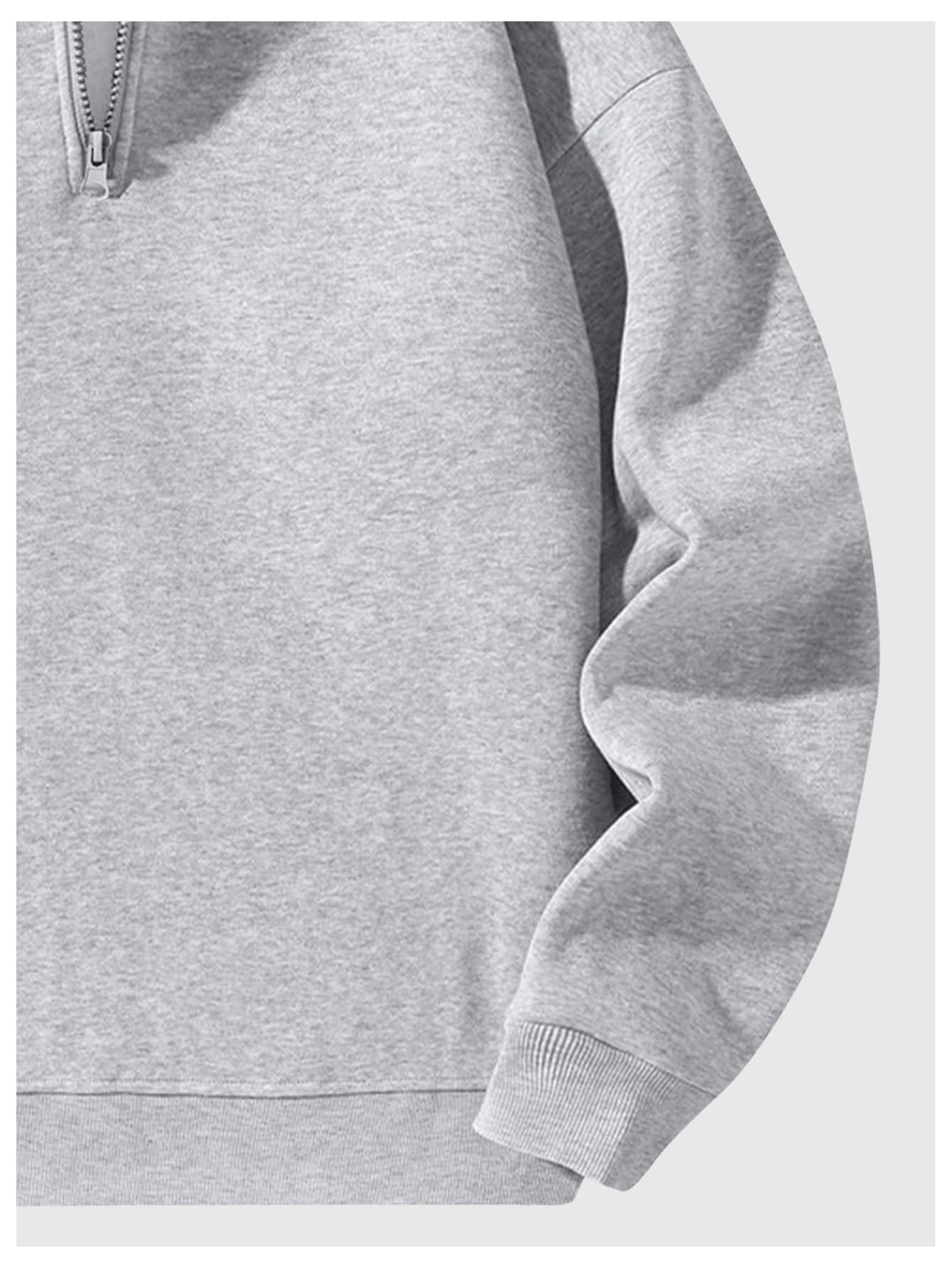 Verdusa Men's Quarter Zip Pullover Hoodies Long Sleeve Drop Shoulder Sweatshirt Casual Pullover 2026 Light Grey Medium