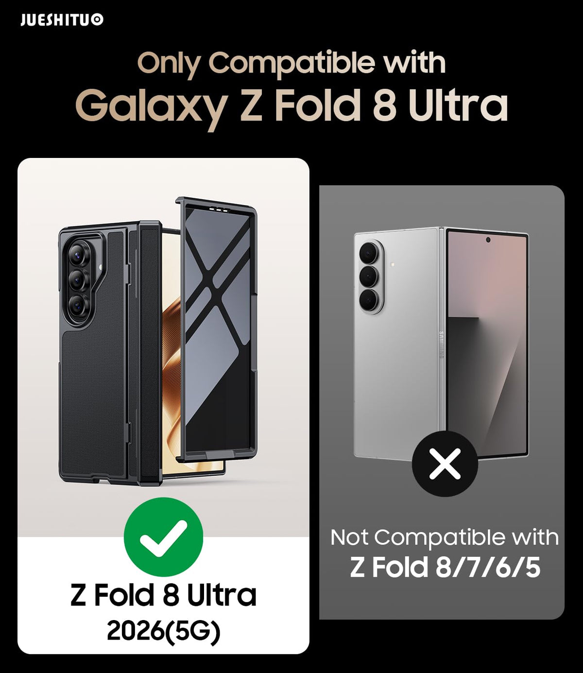 JUESHITUO for Z Fold 8 Ultra Case with Privacy Screen Protector, Black
