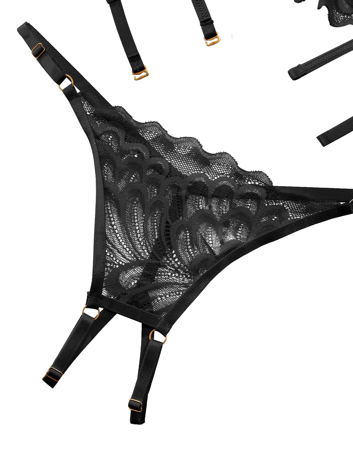 Lilosy Petite Women's Sexy Underwire Floral Lace Sheer Bachelorette Lingerie Set See Through Bra and Panty 2 Piece Black XXX-Small
