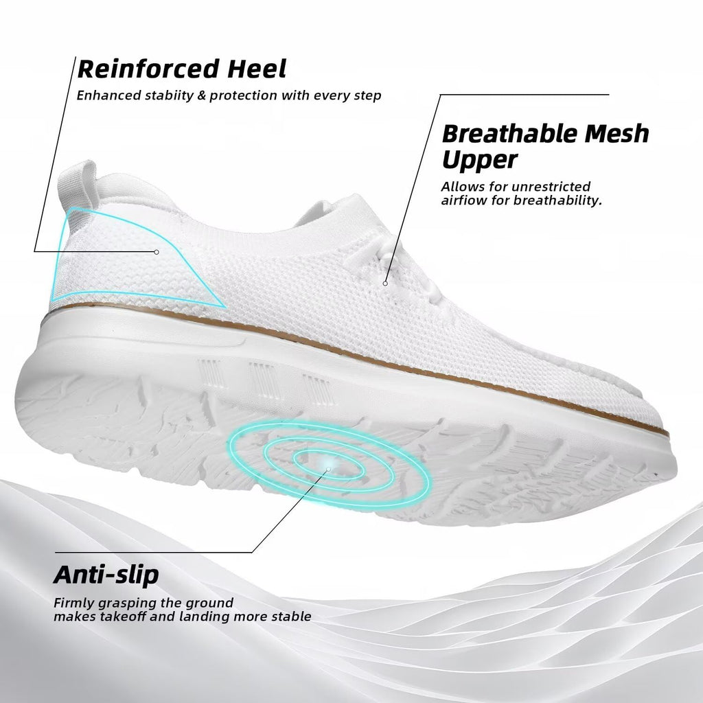 Mens Boat Loafers Slip-on Casual Mesh Walking Shoes Business Oxfords Sneakers Work Lightweight Comfortable Soft Sole White