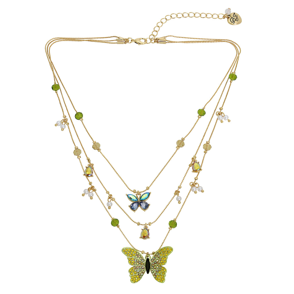 Betsey Johnson Womens Butterfly Layered Necklace