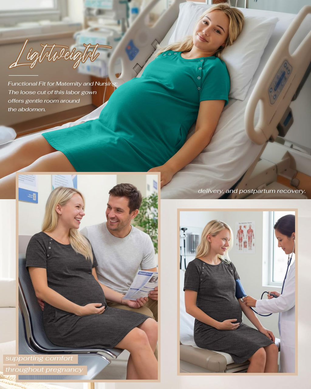 Huukeay 2 Pack Labor and Delivery Hospital Gown, 2-Color, Medium