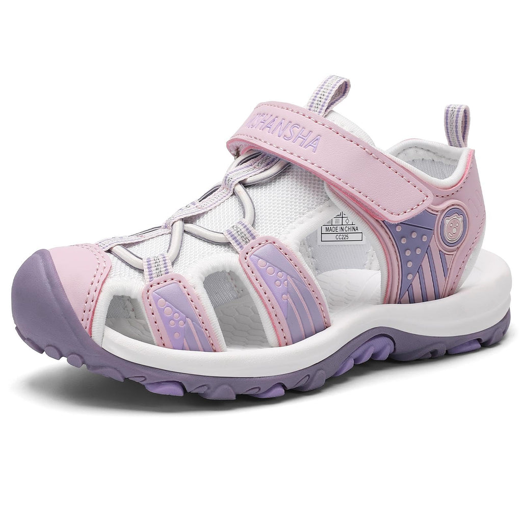 Mishansha Girls Boys Hiking Sandals, Closed Toe Water Sandals for Kids, Non-Slip Lightweight Outdoor Sport Sandal with Adjustable Strap Little Kid 12 Violet