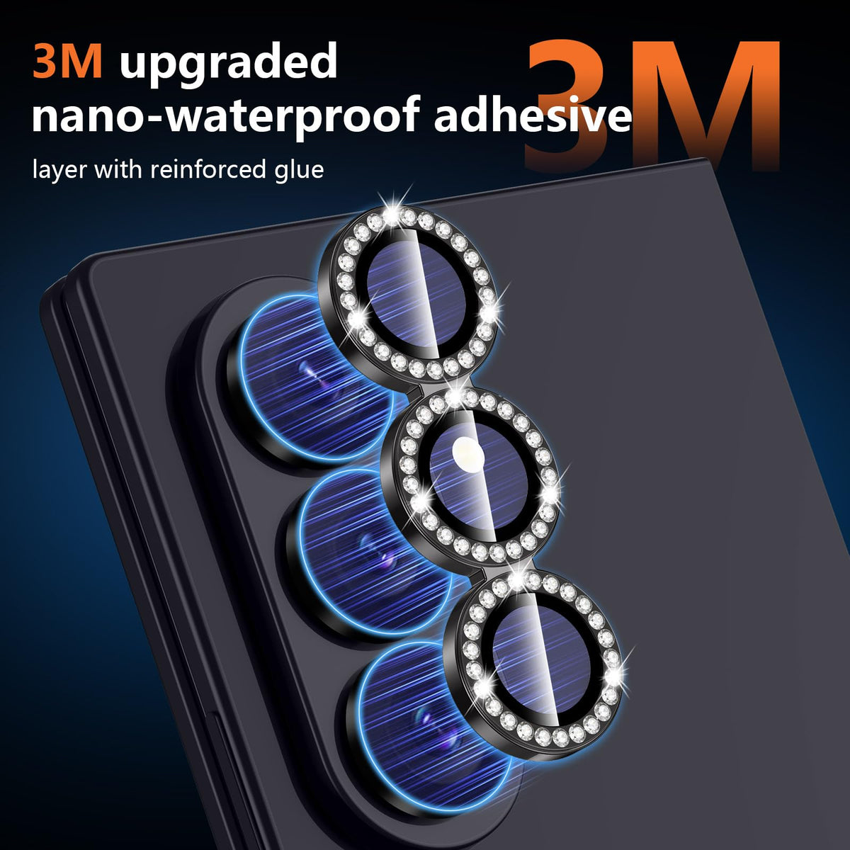 Avocase for Samsung Galaxy Z Fold 8 Ultra Camera Lens Protector, Individual Metal Ring Tempered Glass Lens Cover, [Strong Adsorption] Scratch Resistant Ultra-Thin HD Clear Lens Cover, 1 Set-Black Diamond