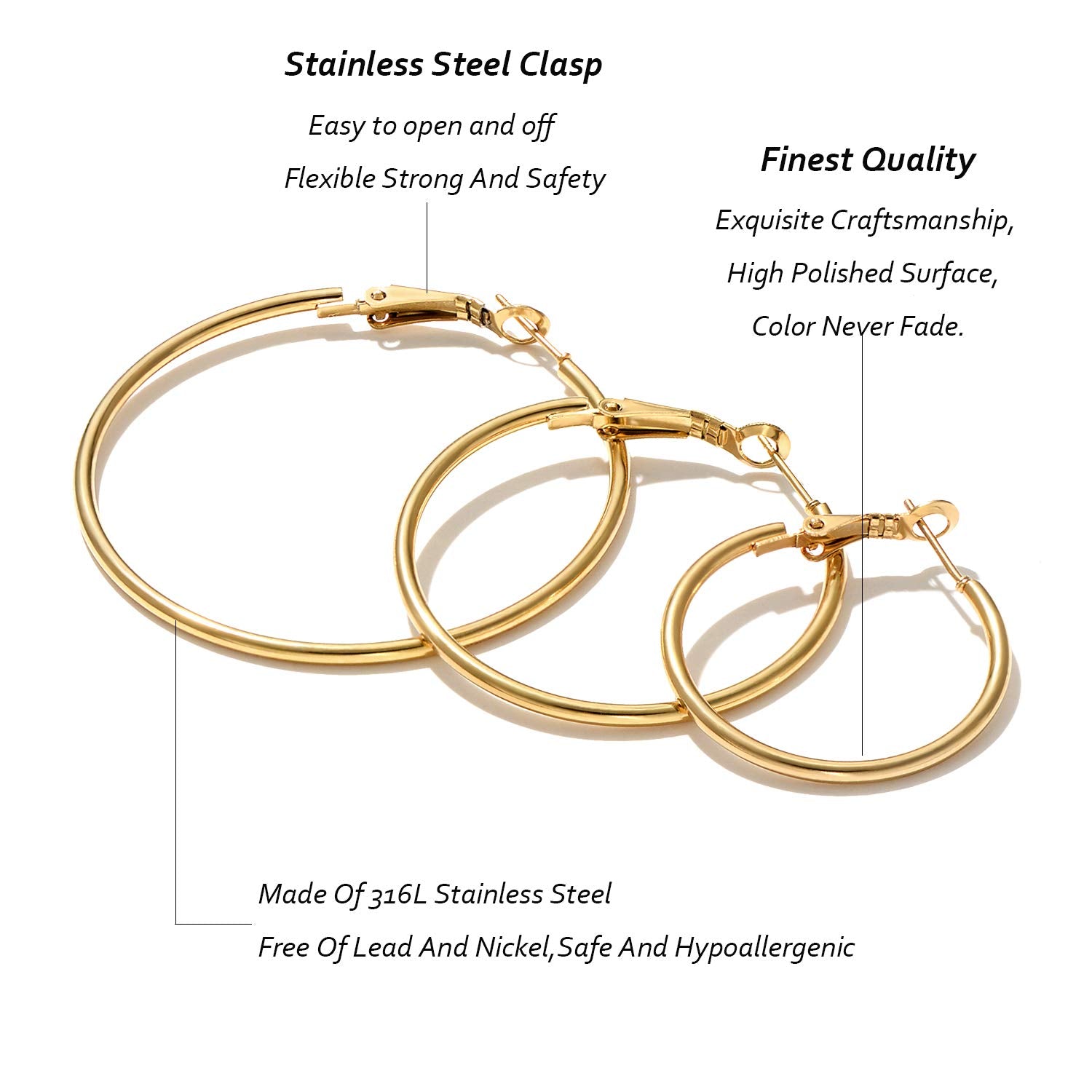 6 Pairs Gold Silver Plated Hoop Earrings for Women, Hypoallergenic Stainless Steel Gold Hoops Silver Hoop Earrings Set, Lightweight Large Small Hoops Women Earrings Loop Earrings Set
