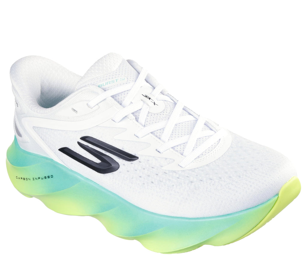 Skechers Men's Aero Burst Hands Free Slip-Ins Running Shoe, White/Multi, 8