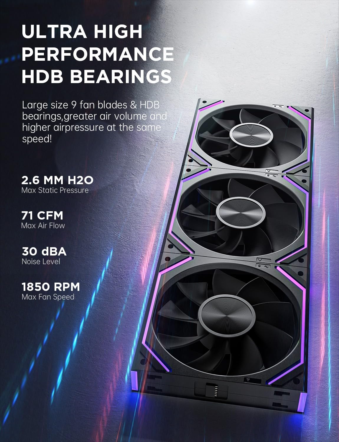 AsiaHorse Dawn Pro 120mm Case Fan, ARGB PWM 1850RPM / 68CFM Airflow, Forward & Reverse Blade Design, Low Noise, Precision HDB Bearings High Performance Unit PC Fan Modular Daisy Chain