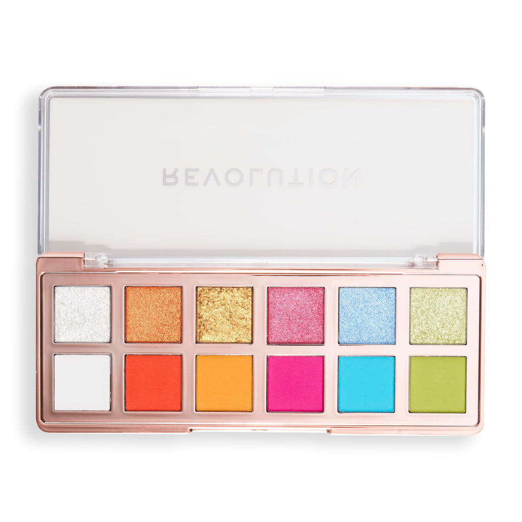 Revolution, The Vibrant Icon Brights Palette, 12 Pigmented Cream Matte & Shimmer Shades, Blendable & Compact Formula, Vegan & Cruelty-Free, 3.53 oz