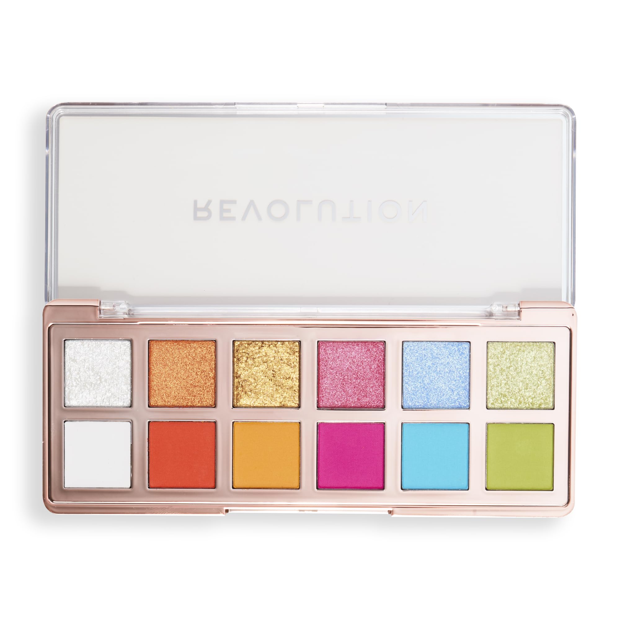 Revolution, The Vibrant Icon Brights Palette, 12 Pigmented Cream Matte & Shimmer Shades, Blendable & Compact Formula, Vegan & Cruelty-Free, 3.53 oz