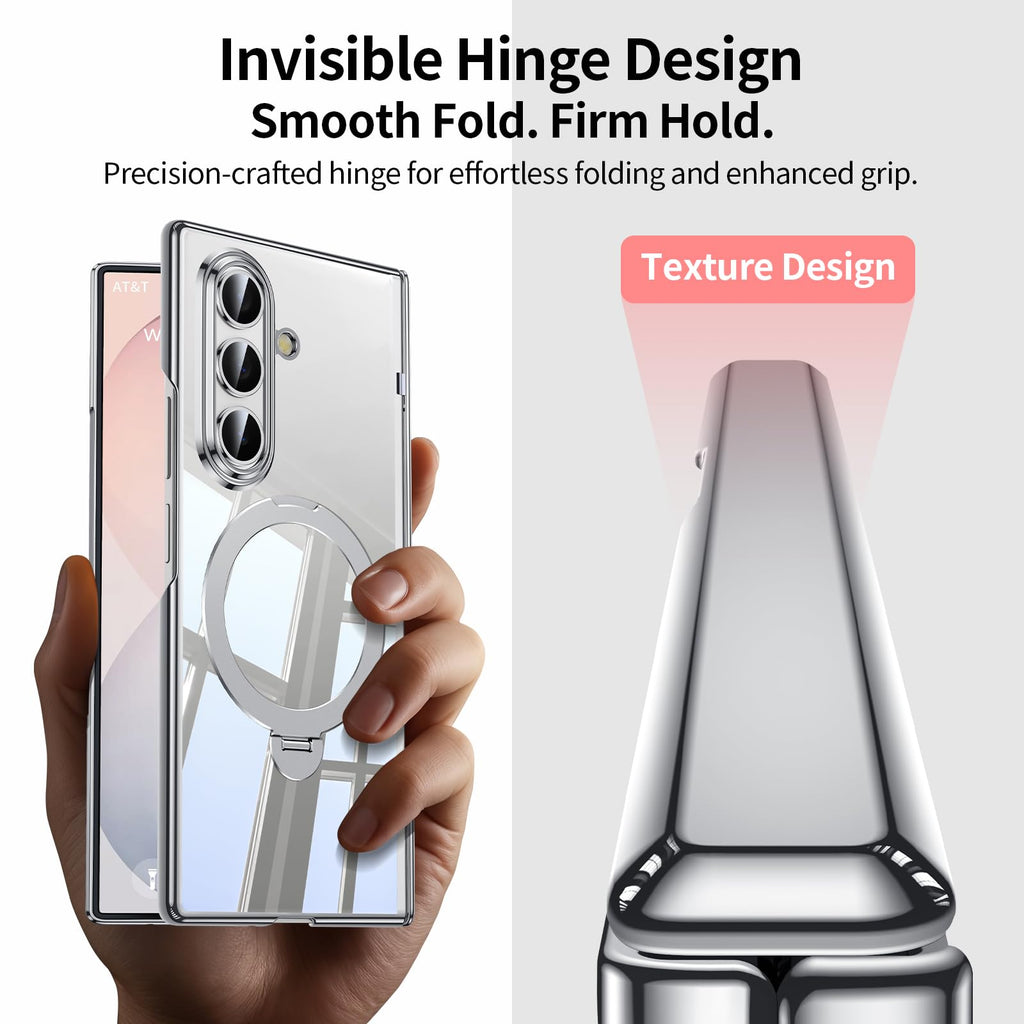 for Galaxy Z Fold 8 Ultra Case Clear with Privacy Screen Protector [Hinge Protection],Fit for Magsafe,Magnetic Kickstand & Ring Holder for Samsung Zfold 8 Ultra Case Silver